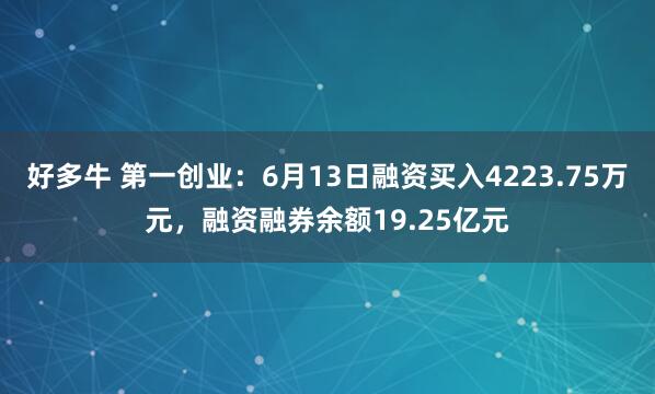 好多牛 第一创业：6月13日融资买入4223.75万元，融资融券余额19.25亿元